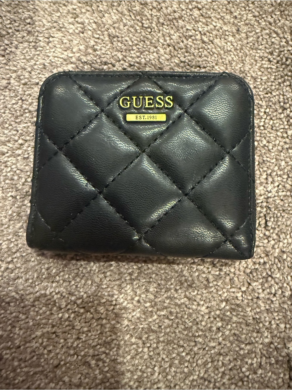 GUESS Black Quilted Card Holder with Gold Logo